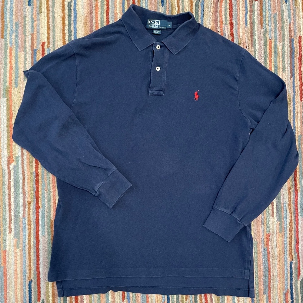 Polo Ralph Lauren Men’s Blue Long Sleeve Large Polo with Red Logo